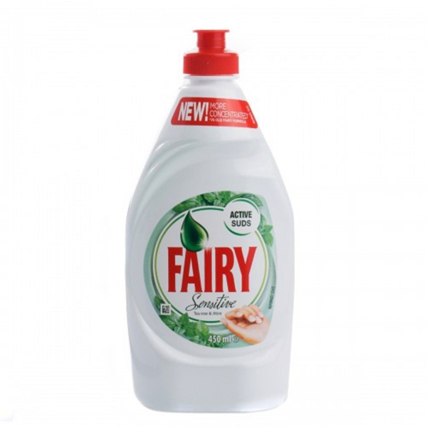 Fairy Active Suds Dishwashing Liquid Sensitive Tea Tree And Mint 450ml