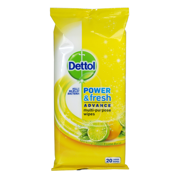 16 Dettol Power Fresh Adcance Mulkti Purpose Wipes 20 s Large Lemon