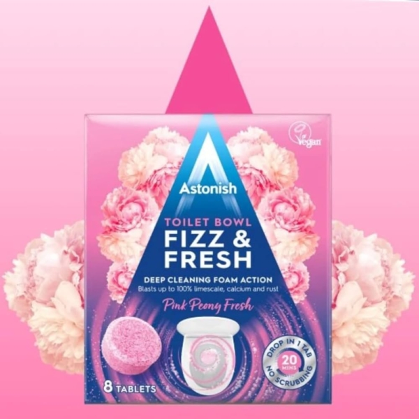 Astonish Toilet Bowl Fizz & Fresh Deep Cleaning Foam Action Tabs | 8 Toilet Block Tablets, Pink Peony Fresh - Image 2