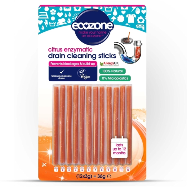 Ecozone Enzymatic Drain Sticks Citrus Red 12 pcs