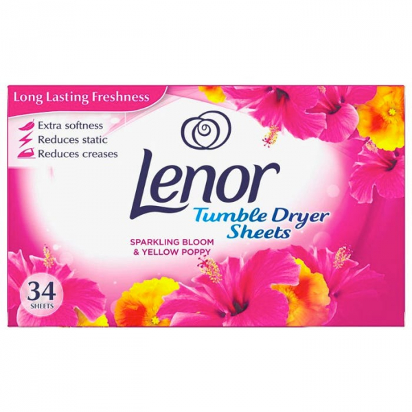 Lenor Tumble Dryer Sheets 34 Sparkling Bloom & Yelow Poppy
