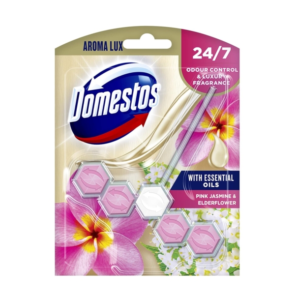 Domestos With Essential Oils Pink Jasmine & Elderflower Toilet Block 55g