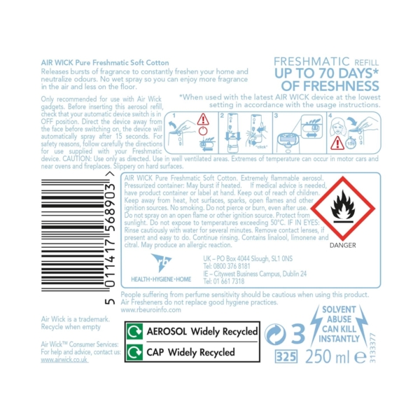 Air Wick Freshmatic Air Freshner Soft Cotton 250ml - Image 2
