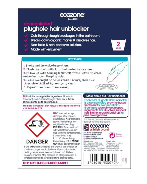 Ecozone Plug Hole Hair Unblocker 250ml - Image 2
