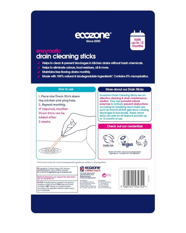 Ecozone Enzymatic Drain Sticks Citrus Red 12 pcs - Image 2