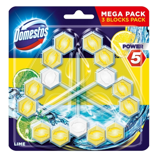 Domestos Power 5 Toilet Block Lemon 3x55g