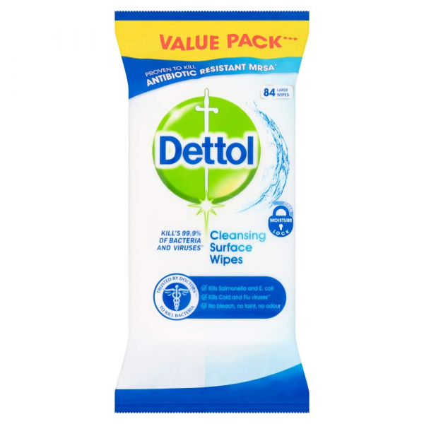 Dettol Cleansing Surface Wipes 84 Large Wipes Kills 99.9 of Bacteria And Viruses.