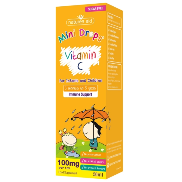 Natures Aid Vitamin C Drops for Infants and Children 50 ml Orange Flavour Sugar Free Made in the UK