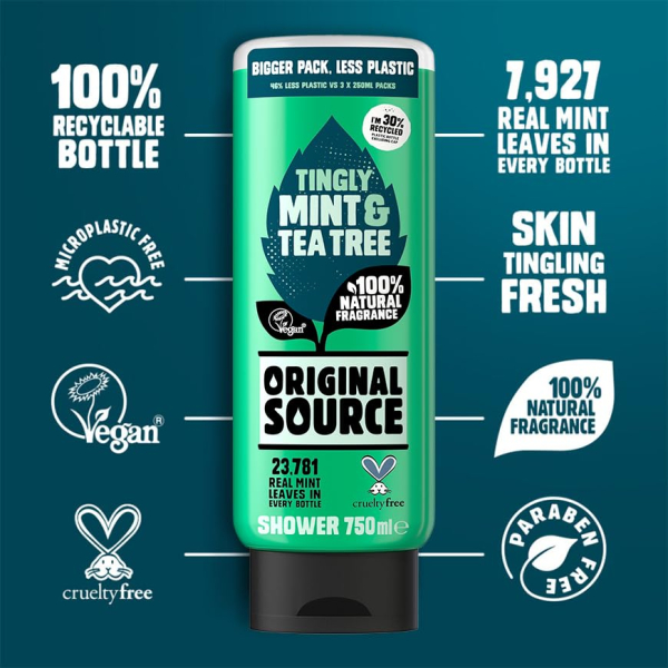 Original Source Tingly Mint & Tea Tree Shower 750ml - Image 3