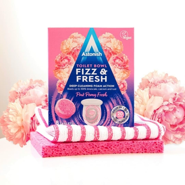 Astonish Toilet Bowl Fizz & Fresh Deep Cleaning Foam Action Tabs | 8 Toilet Block Tablets, Pink Peony Fresh - Image 3